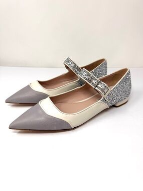 MIU MIU ecru, light grey, silver metallic glitter shoes, Italy, size 40, NWOT